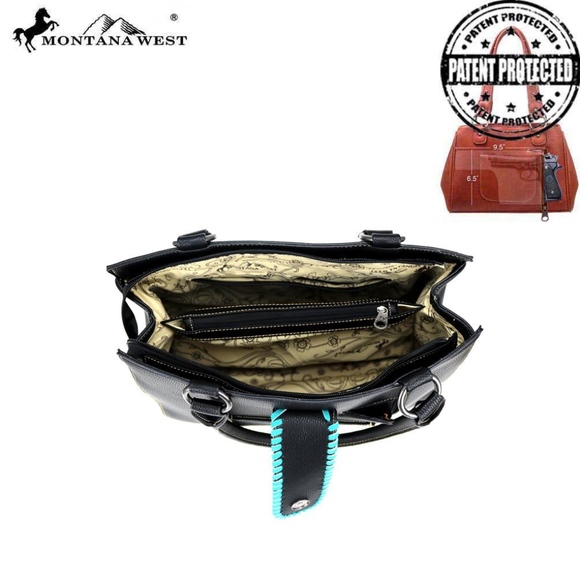 Montana West Tooled Concealed Carry Satchel Black - Picture 5 of 7